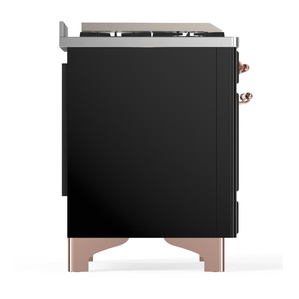 Ilve UM36FQNR3BKPLP Ilve Um36Fqnr3Bkplp Majestic Iii 36 Inch Dual Fuel Range With 6 Black Brass Burners And Griddle, Dual Function Burner Up To 25,000 Btu (Solid Door, Glossy Black, Copper, Liquid Propane)