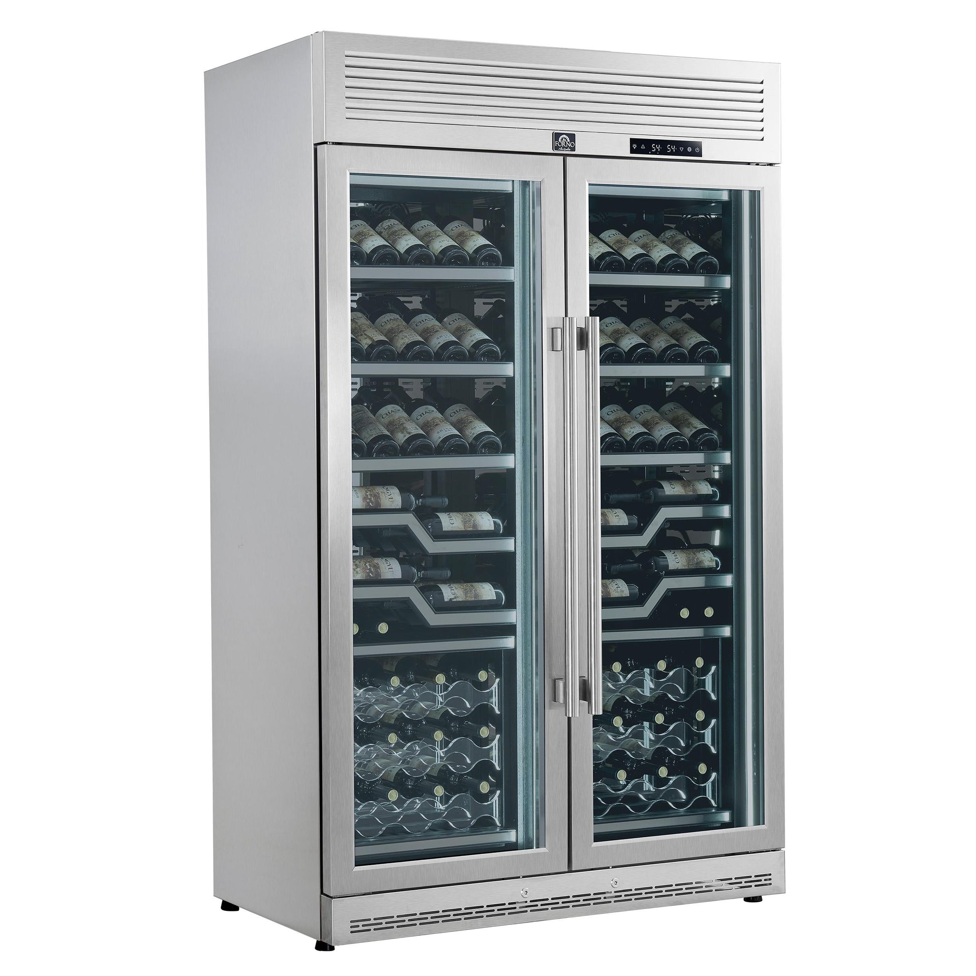 Forno FWCDR661148S Forno Abruzzo 48-Inch Dual Zone Wine Cellar, 102 Bottles, 24 Cu. Ft., Clear Acrylic Holders & Stainless Trim Shelves