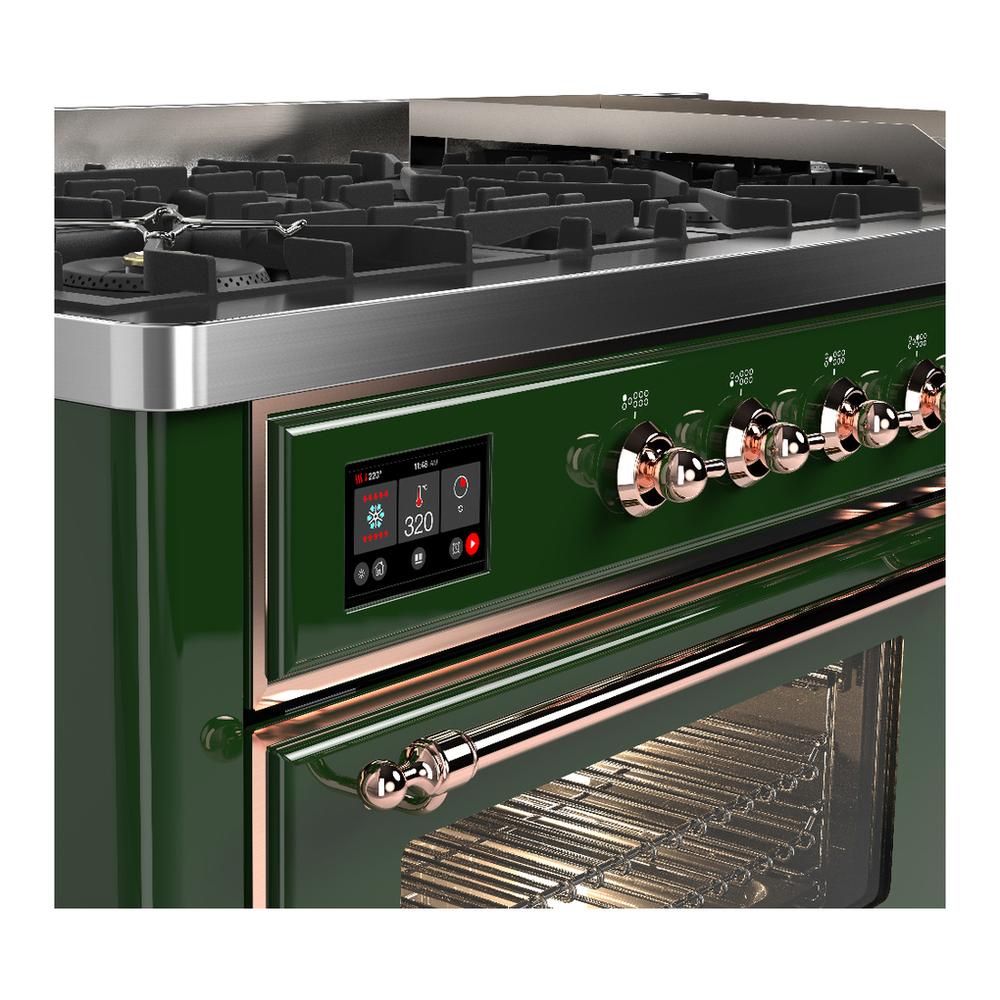 Ilve UM60FNR3EGP Ilve Um60Fnr3Egp Majestic Iii 60 Inch Dual Fuel Range With 9 Burners And Griddle, Dual Function Burner Up To 25,000 Btu (Natural Gas, Triple Glass Door, Emerald Green, Copper)