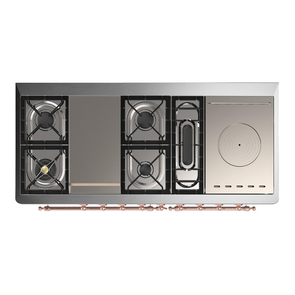 Ilve UM60FSQNR3MGP Ilve Um60Fsqnr3Mgp Majestic Iii 60 Inch Dual Fuel Range With 7 Burners, Griddle And French Top, Dual Function Burner With Up To 25,000 Btu (Natural Gas, Solid Door, Graphite Matte, Copper)