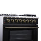 Forno FFSGS612536BLK Forno Massimo 36 Inch Freestanding Dual Fuel Range In Black With Antique Brass Accessories, 6 Burners, 5.36 Cu. Ft. Convection Oven