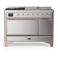 Ilve UM48FSQNR3SSPLP Ilve Um48Fsqnr3Ssplp Majestic Iii 48 Inch Dual Fuel Range With 5 Black Brass Burners, Griddle And French Top, Dual Function Burner Up To 25,000 Btu (Liquid Propane, Solid Door, Stainless Steel, Copper)