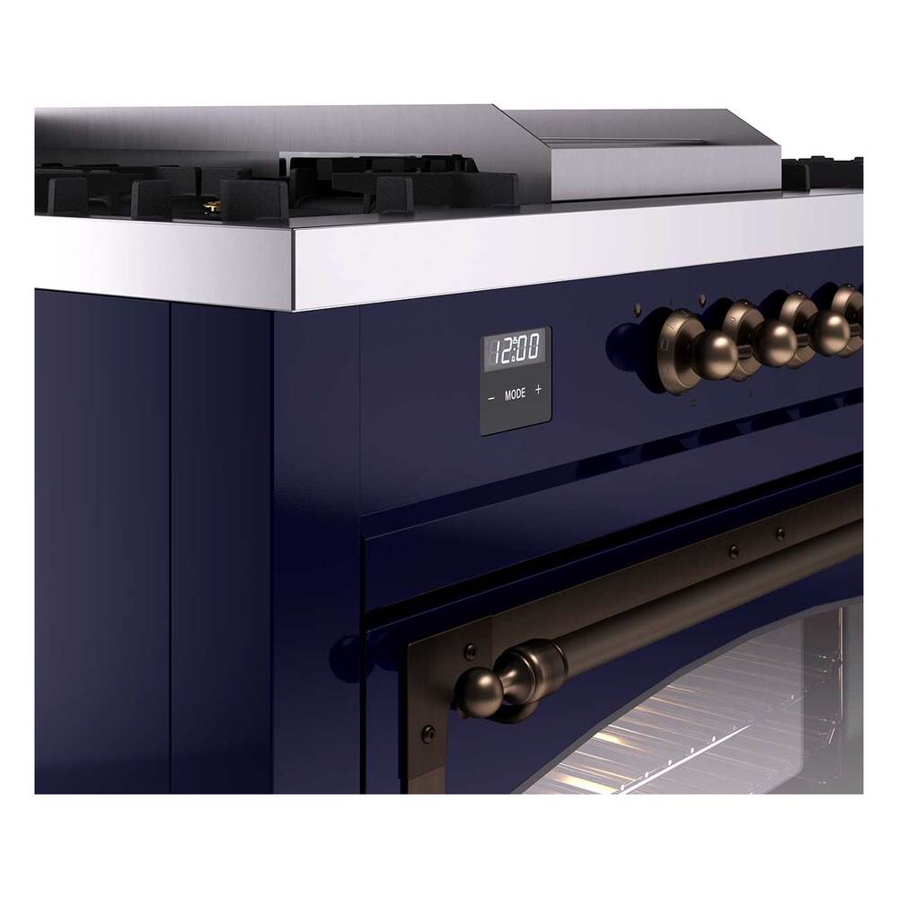 Ilve UN60FSNMPMBB Ilve Un60Fsnmpmbb Nostalgie Ii Noblesse 60" Dual Fuel Range (7 Sealed Burners + Griddle + French Top, Natural Gas, Triple Glass Door, Midnight Blue, Burnished)