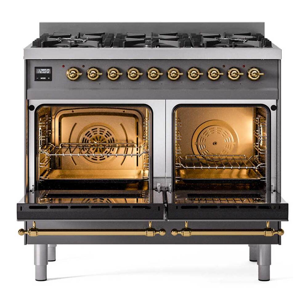 Ilve UPD406NMPMGG Ilve Upd406Nmpmgg Nostalgie Ii 40 Inch Dual Fuel Range With 6 Total Black Brass Burners (Limited Edition) (Natural Gas, Graphite Matte)