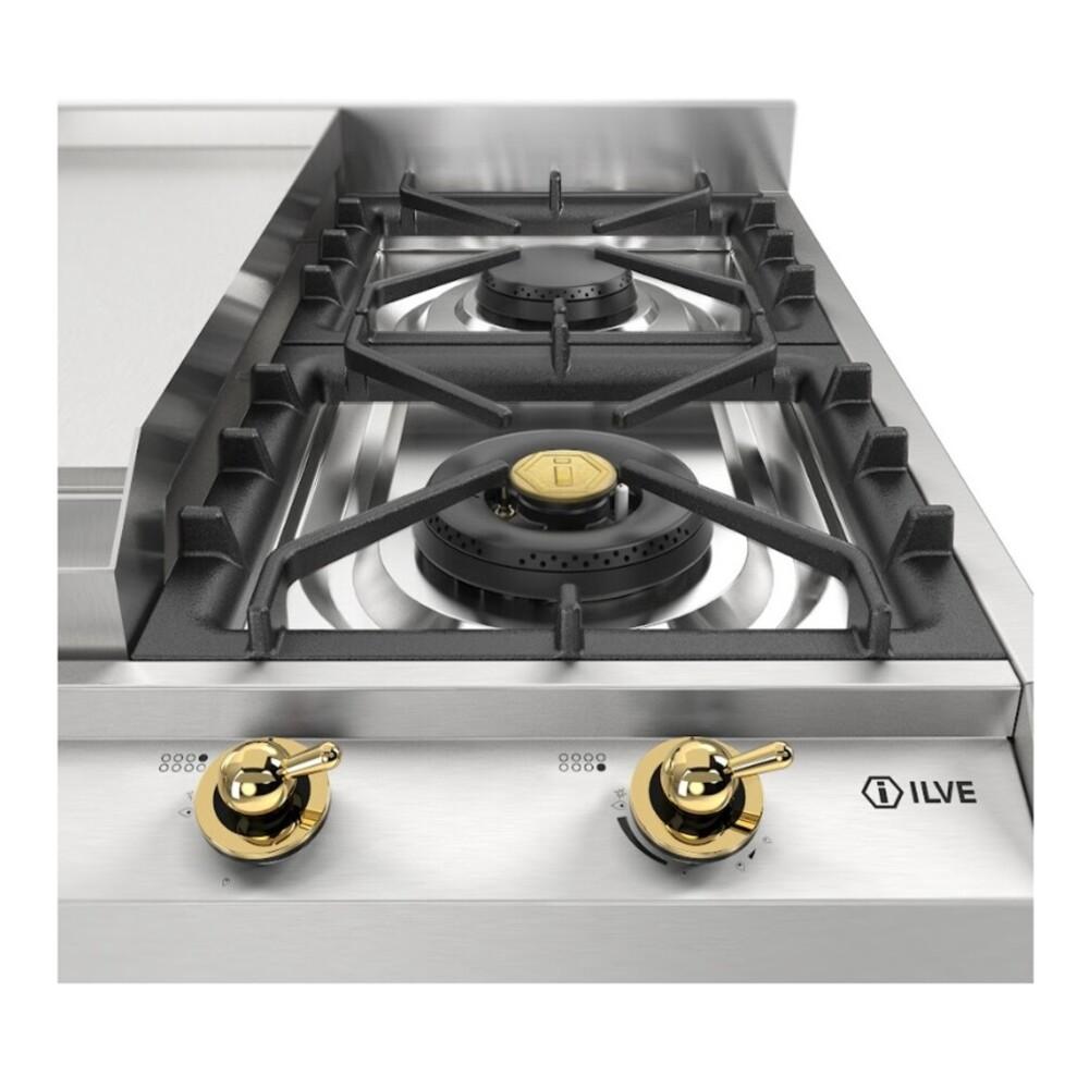 Ilve UHCP1265FNSSGLP Ilve Uhcp1265Fnssglp Nostalgie Ii 48 Inch Gas Cooktop With 8 Burners, Griddle, In Stainless Steel (Liquid Propane, Brass)