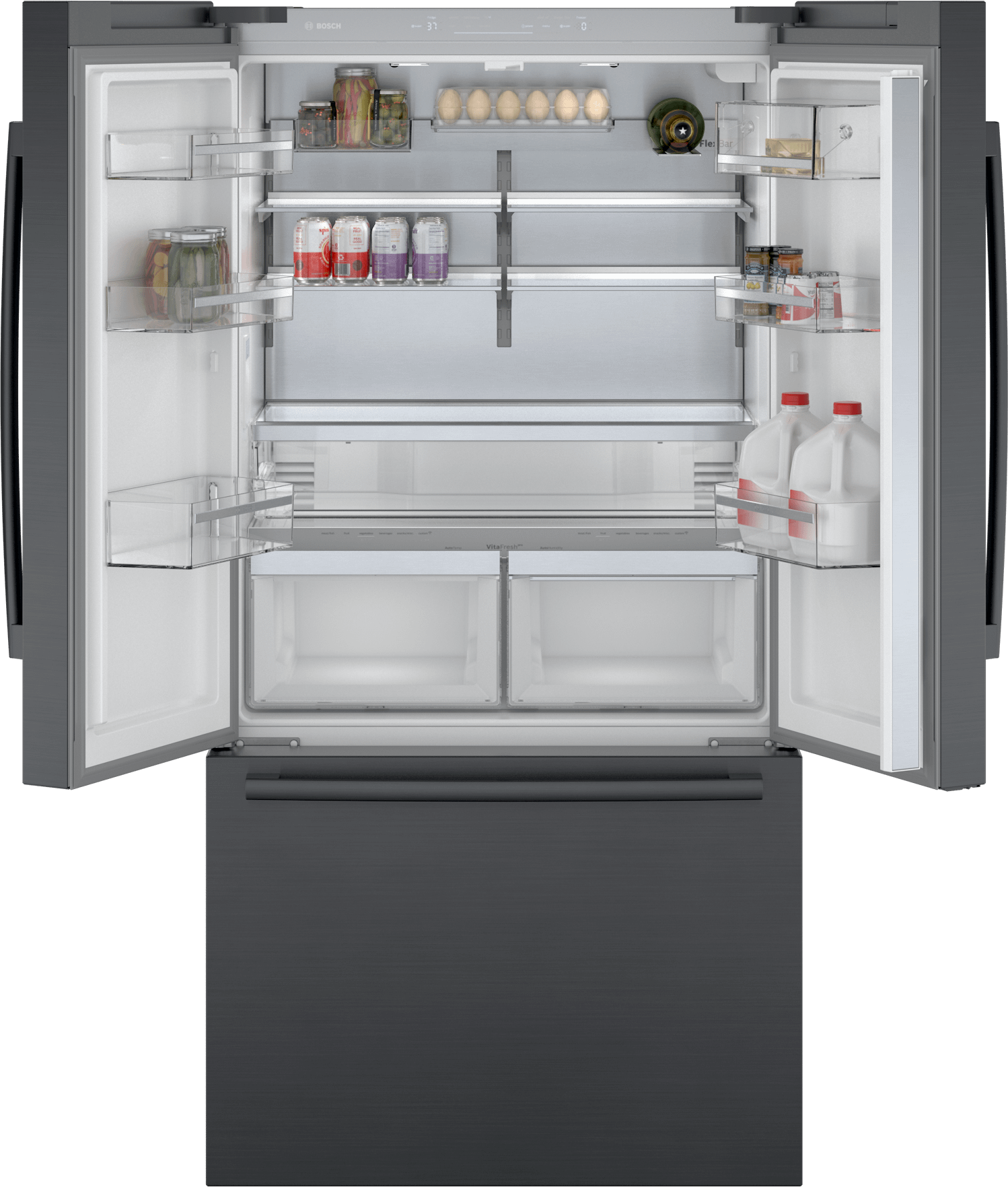 Bosch B36CT84SNB 800 Series, French Door Bottom Freezer, Multi Door, 36'', Black Inox-Antifingerprint