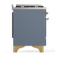 Ilve UMD40FNR3BGG Ilve Umd40Fnr3Bgg Majestic Iii 40 Inch Dual Fuel Range With 6 Burners And Griddle, Dual Function Burner Up To 25,000 Btu (Natural Gas, Triple Glass Door, Blue Grey, Brass)