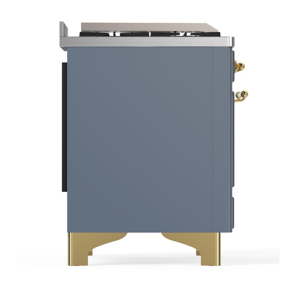 Ilve UMD40FNR3BGG Ilve Umd40Fnr3Bgg Majestic Iii 40 Inch Dual Fuel Range With 6 Burners And Griddle, Dual Function Burner Up To 25,000 Btu (Natural Gas, Triple Glass Door, Blue Grey, Brass)