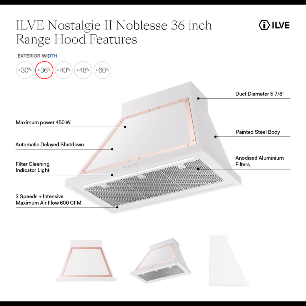 Ilve UANB36BGP Ilve Uanb36Bgp Nostalgie Ii Noblesse 36 Inch Range Hood (Blue Grey, Copper)