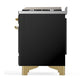 Ilve UM60FSQNR3BKGLP Ilve Um60Fsqnr3Bkglp Majestic Iii 60 Inch Dual Fuel Range With 7 Burners, Griddle And French Top, Dual Function Burner With Up To 25,000 Btu (Liquid Propane, Solid Door, Glossy Black, Brass)