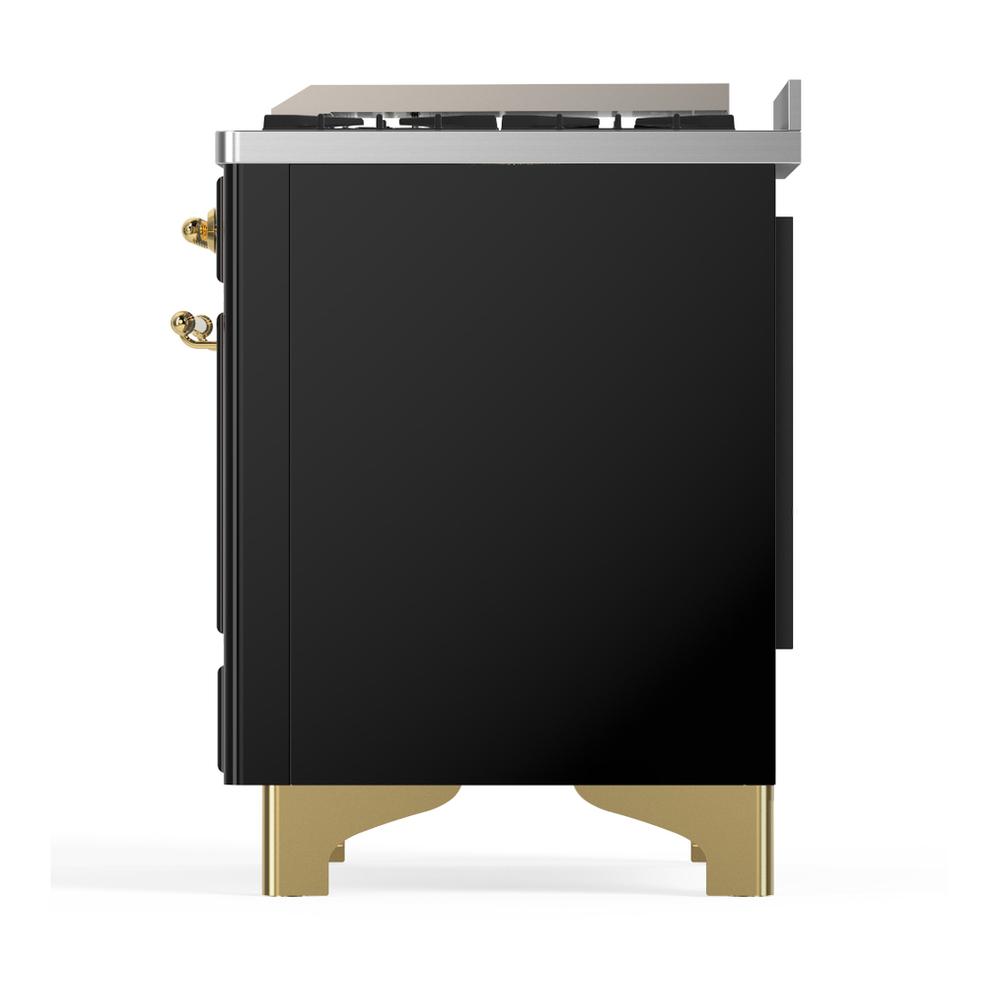 Ilve UM60FSQNR3BKGLP Ilve Um60Fsqnr3Bkglp Majestic Iii 60 Inch Dual Fuel Range With 7 Burners, Griddle And French Top, Dual Function Burner With Up To 25,000 Btu (Liquid Propane, Solid Door, Glossy Black, Brass)