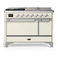 Ilve UM48FSQNR3AWC Ilve Um48Fsqnr3Awc Majestic Iii 48 Inch Dual Fuel Range With 5 Black Brass Burners, Griddle And French Top, Dual Function Burner Up To 25,000 Btu (Natural Gas, Solid Door, Antique White, Chrome)
