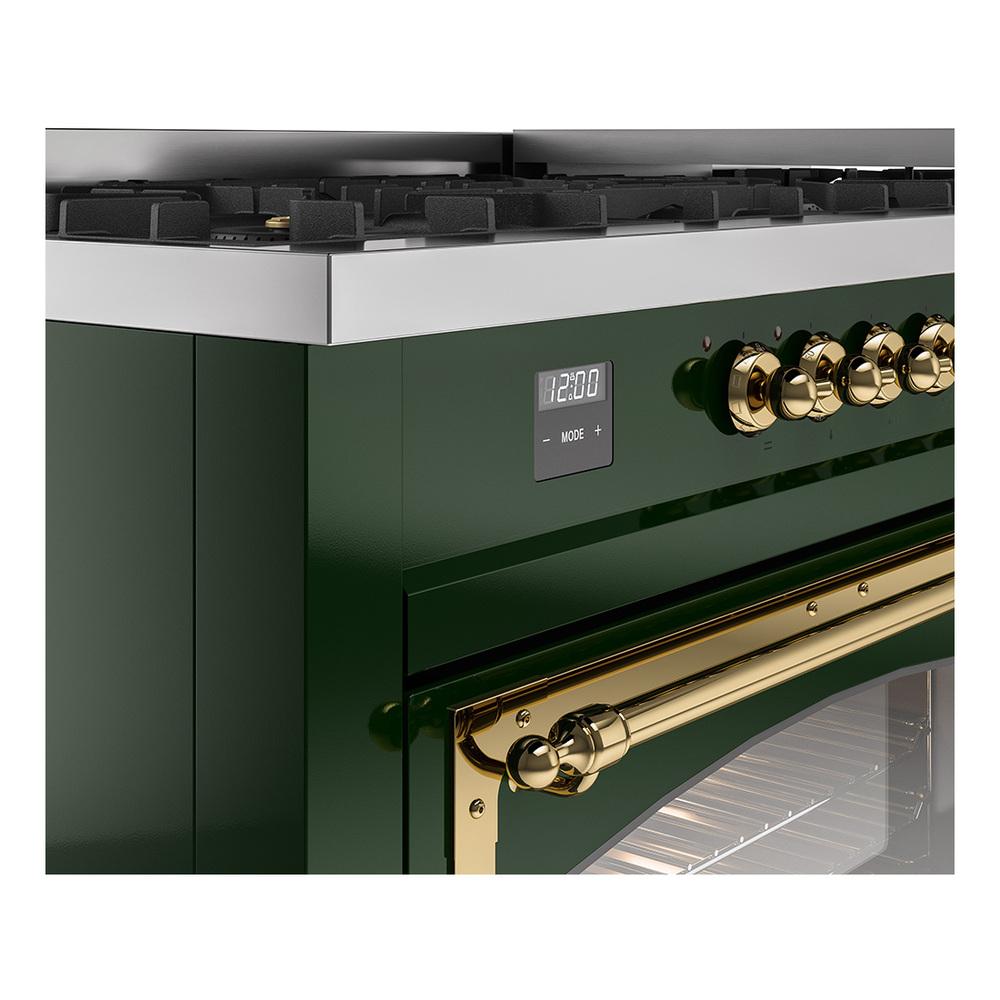 Ilve UN60FNMPEGG Ilve Un60Fnmpegg Nostalgie Ii Noblesse 60" Dual Fuel Range (9 Sealed Burners + Griddle, Natural Gas, Triple Glass Door, Emerald Green, Brass)