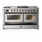 Ilve UM60FSNR3SSB Ilve Um60Fsnr3Ssb Majestic Iii 60 Inch Dual Fuel Range With 7 Burners, Griddle And French Top, Dual Function Burner With Up To 25,000 Btu (Natural Gas, Triple Glass Door, Stainless Steel, Burnished)