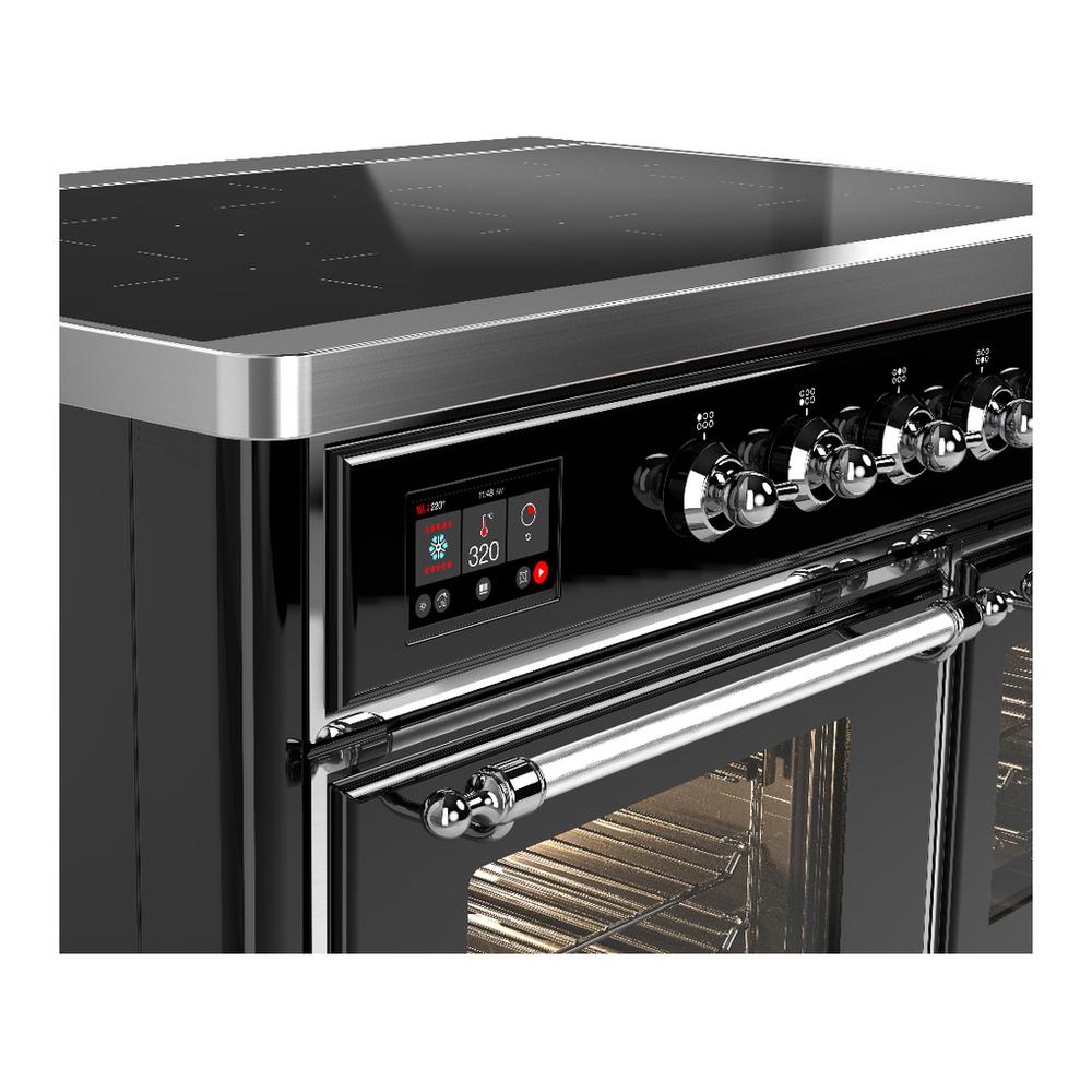 Ilve UMDIB40NR3BKC Ilve Umdib40Nr3Bkc Majestic Iii 40 Inch Induction Range With 6 Elements, 3.82 Cu. Ft. Total Oven Capacity (Triple Glass Door, Glossy Black, Chrome)