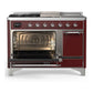 Ilve UM48FSQNR3BUCLP Ilve Um48Fsqnr3Buclp Majestic Iii 48 Inch Dual Fuel Range With 5 Black Brass Burners, Griddle And French Top, Dual Function Burner Up To 25,000 Btu (Liquid Propane, Solid Door, Burgundy, Chrome)