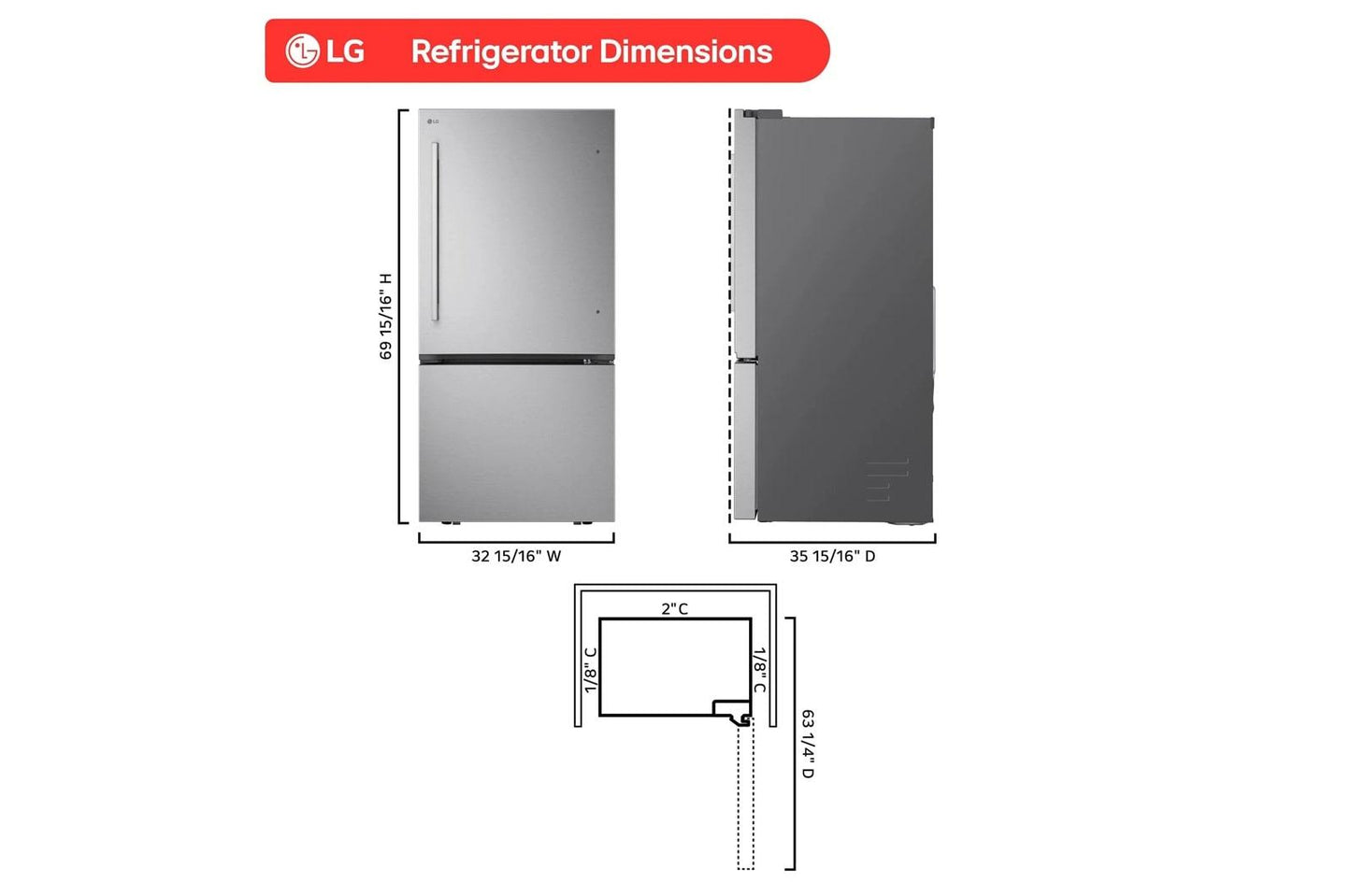 Lg LB26H2200S 26 Cu. Ft. Bottom Freezer Refrigerator