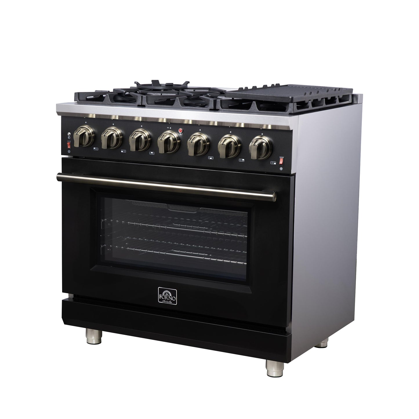 Forno FFSGS623936BLK Forno Massimo 36-Inch Black Freestanding Gas Range, 6 Sealed Burners, Convection Oven, Energy Efficient