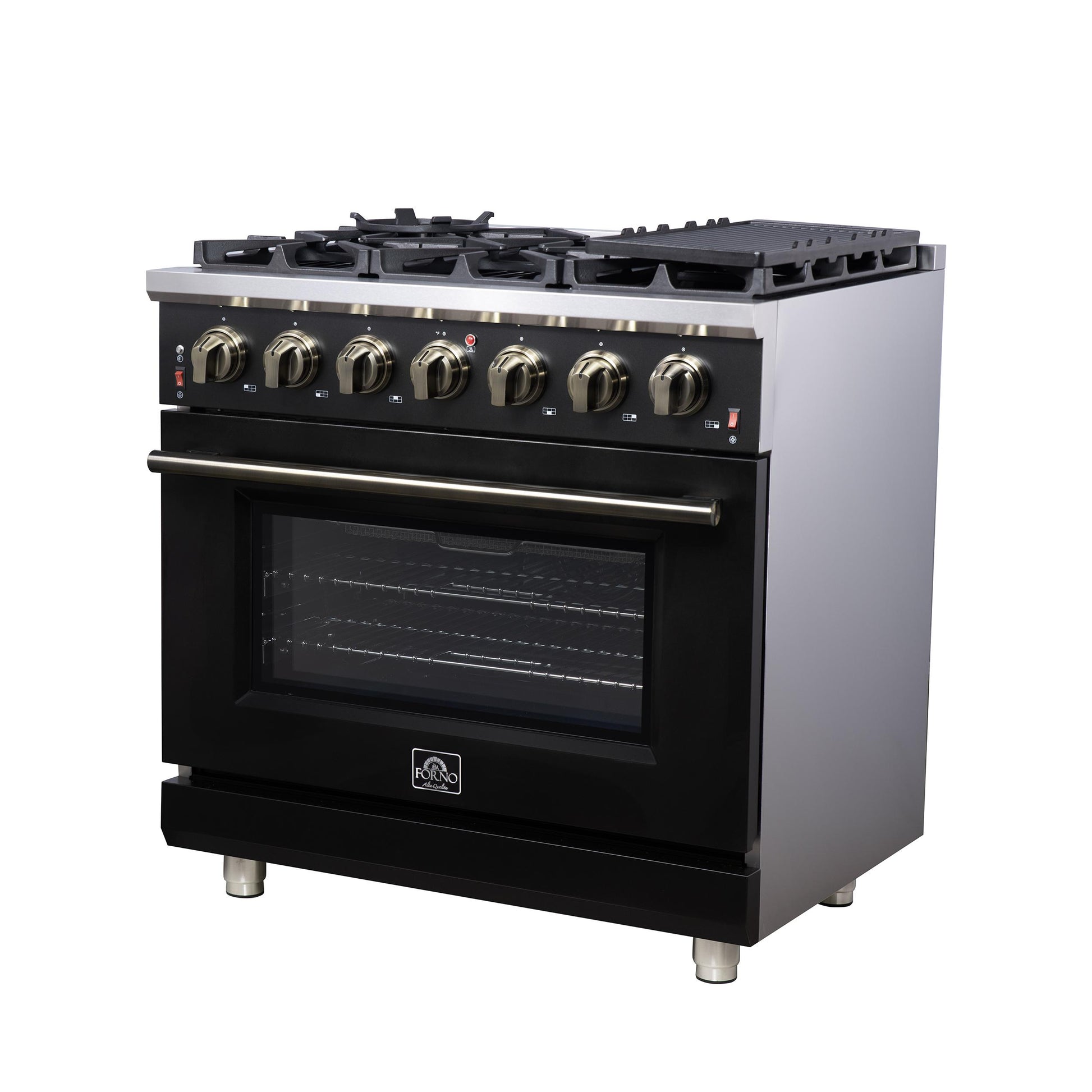 Forno FFSGS623936BLK Forno Massimo 36-Inch Black Freestanding Gas Range, 6 Sealed Burners, Convection Oven, Energy Efficient