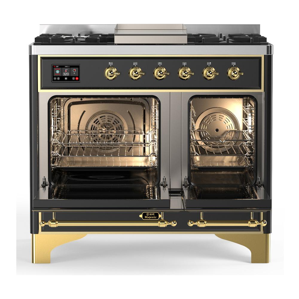 Ilve UMD40FNR3MGGLP Ilve Umd40Fnr3Mgglp Majestic Iii 40 Inch Dual Fuel Range With 6 Burners And Griddle, Dual Function Burner Up To 25,000 Btu (Liquid Propane, Triple Glass Door, Graphite Matte, Brass)