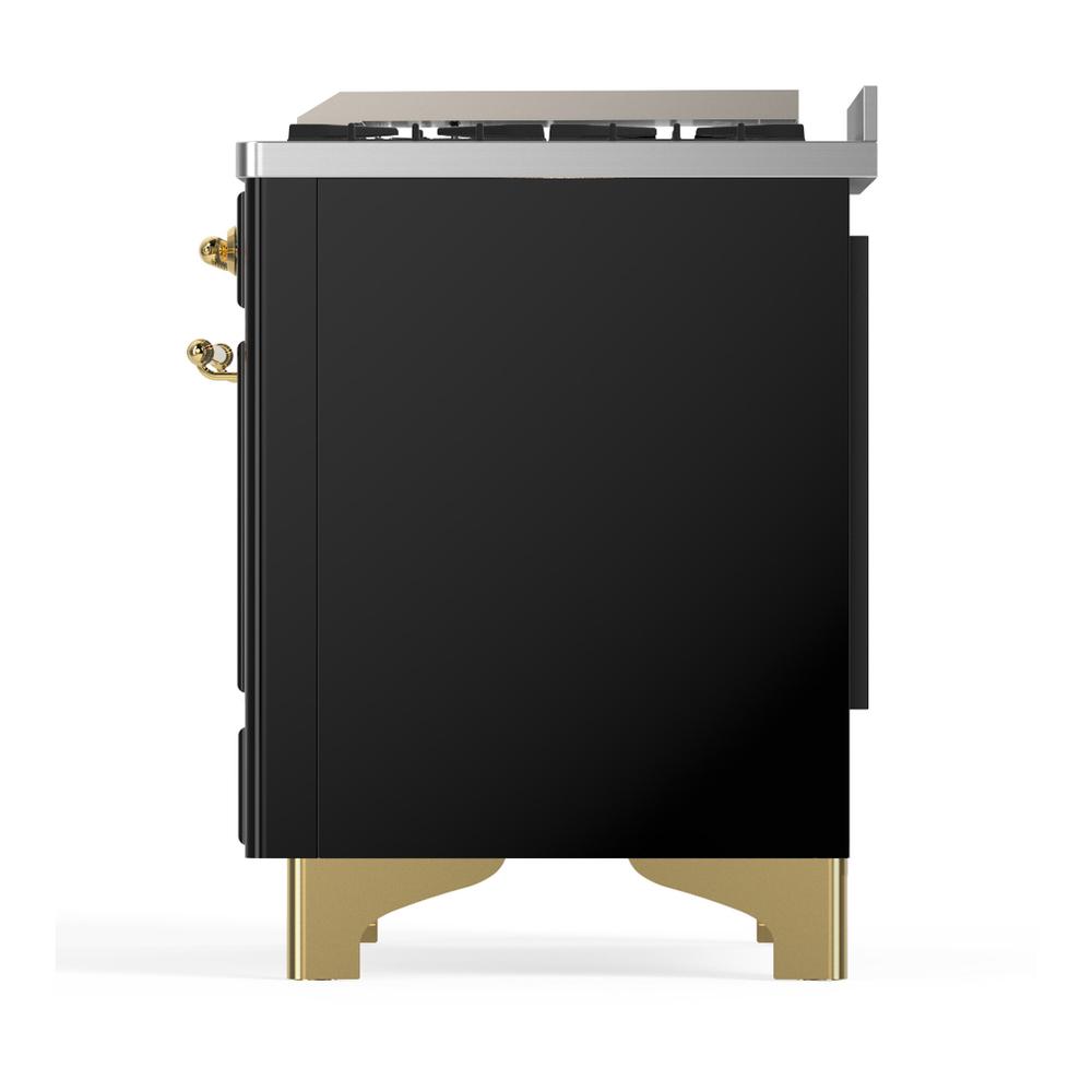 Ilve UM60FSNR3BKGLP Ilve Um60Fsnr3Bkglp Majestic Iii 60 Inch Dual Fuel Range With 7 Burners, Griddle And French Top, Dual Function Burner With Up To 25,000 Btu (Liquid Propane, Triple Glass Door, Glossy Black, Brass)