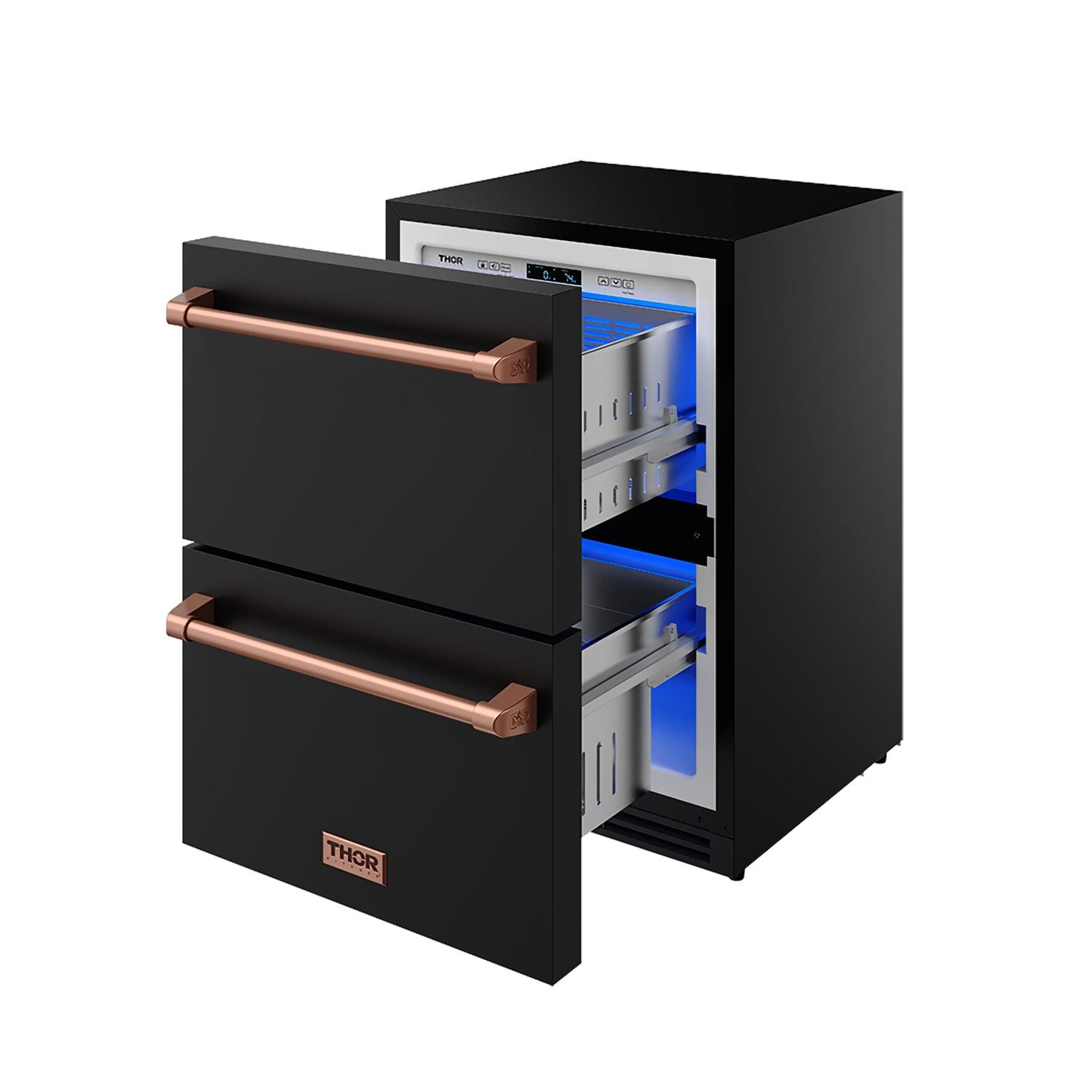 Thor Kitchen RF24UBRSG 24 Inch Undercounter Built-In Or Freestanding Drawer Refrigerator - Black/Rose Gold Gordon Ramsay Series