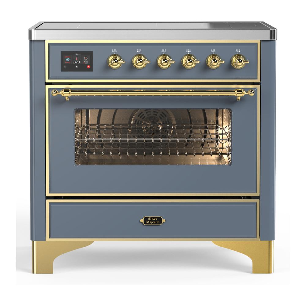 Ilve UMIB36NR3BGG Ilve Umib36Nr3Bgg Majestic Iii 36 Inch Induction Range With 6 Elements, 3.5 Cu. Ft. Total Oven Capacity (Triple Glass Door, Blue Grey, Brass)