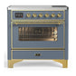 Ilve UMIB36NR3BGG Ilve Umib36Nr3Bgg Majestic Iii 36 Inch Induction Range With 6 Elements, 3.5 Cu. Ft. Total Oven Capacity (Triple Glass Door, Blue Grey, Brass)