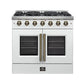 Forno FFSGS644436WHT Forno Galiano 36-Inch French Door Gas Range White And Antique Brass Design, 6 Sealed Burners 83,000 Btu, 5.36 Cu.Ft. Convection Oven