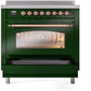 Ilve UPI366NMPEGP Nostalgie Ii 36 Inch Electric Freestanding Range In Emerald Green With Copper Trim