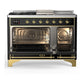 Ilve UM48FSNR3BKG Ilve Um48Fsnr3Bkg Majestic Iii 48 Inch Dual Fuel Range With 5 Black Brass Burners, Griddle And French Top, Dual Function Burner Up To 25,000 Btu (Natural Gas, Triple Glass Door, Glossy Black, Brass)