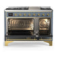 Ilve UM48FNR3BGG Ilve Um48Fnr3Bgg Majestic Iii 48 Inch Dual Fuel Range With 8 Burners And Griddle, Dual Function Burner Up To 25,000 Btu (Natural Gas, Triple Glass Door, Blue Grey, Brass)