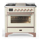 Ilve UM36FNR3AWPLP Ilve Um36Fnr3Awplp Majestic Iii 36 Inch Dual Fuel Range With 6 Black Brass Burners And Griddle, Dual Function Burner Up To 25,000 Btu (Triple Glass Door, Antique White, Copper, Liquid Propane)
