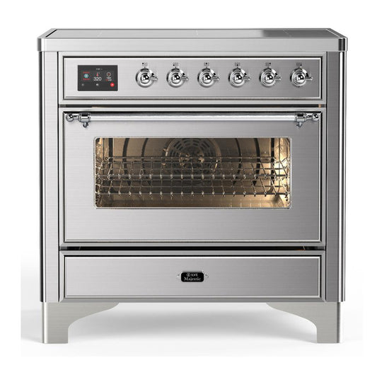 Ilve UMIB36NR3SSC Ilve Umib36Nr3Ssc Majestic Iii 36 Inch Induction Range With 6 Elements, 3.5 Cu. Ft. Total Oven Capacity (Triple Glass Door, Stainless Steel, Chrome)