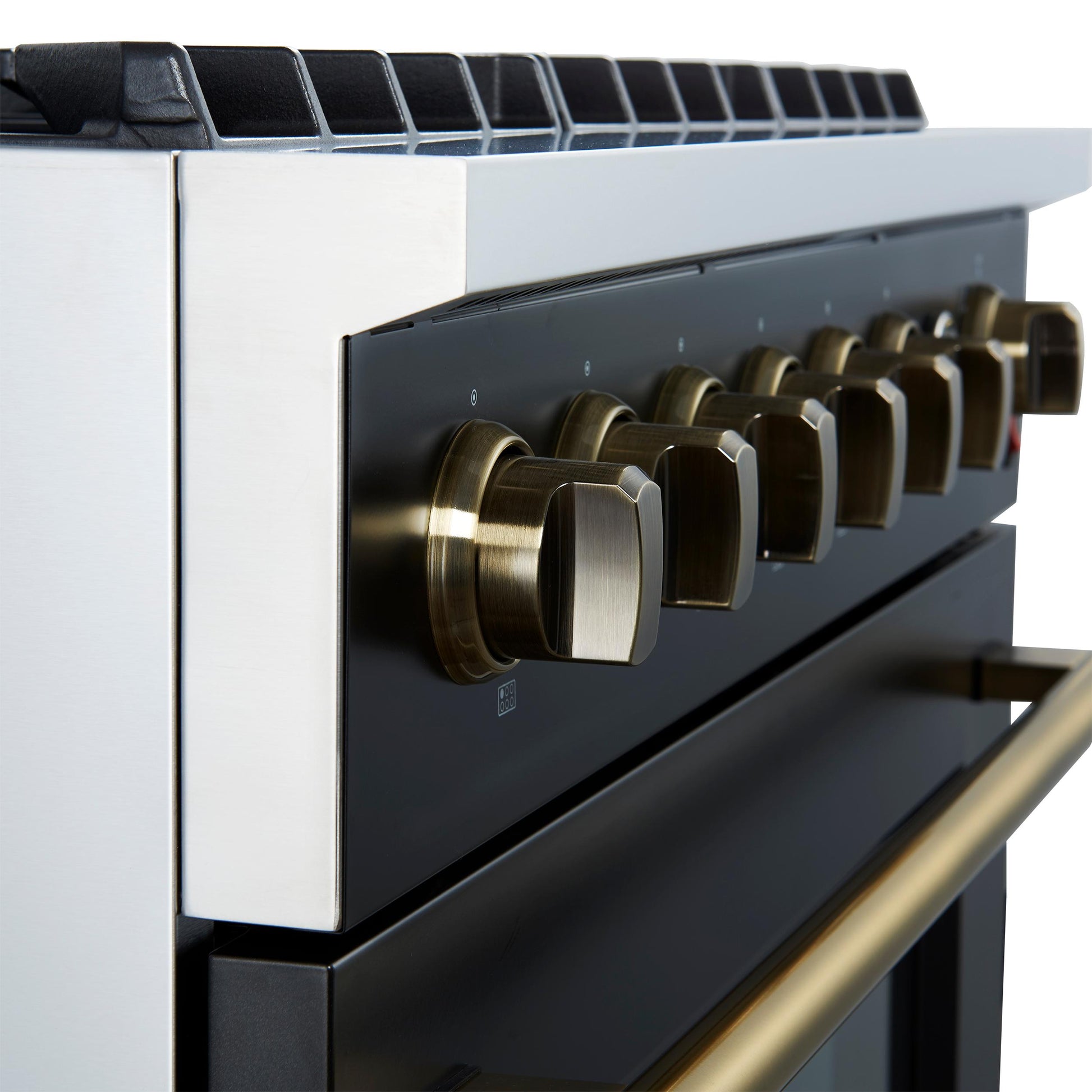 Forno FFSGS627736BLK Marco 36-Inch Gas Range Black & Antique Brass Design, 6 Burners 67,000 Btu, 5.36 Cu.Ft. Convection Oven