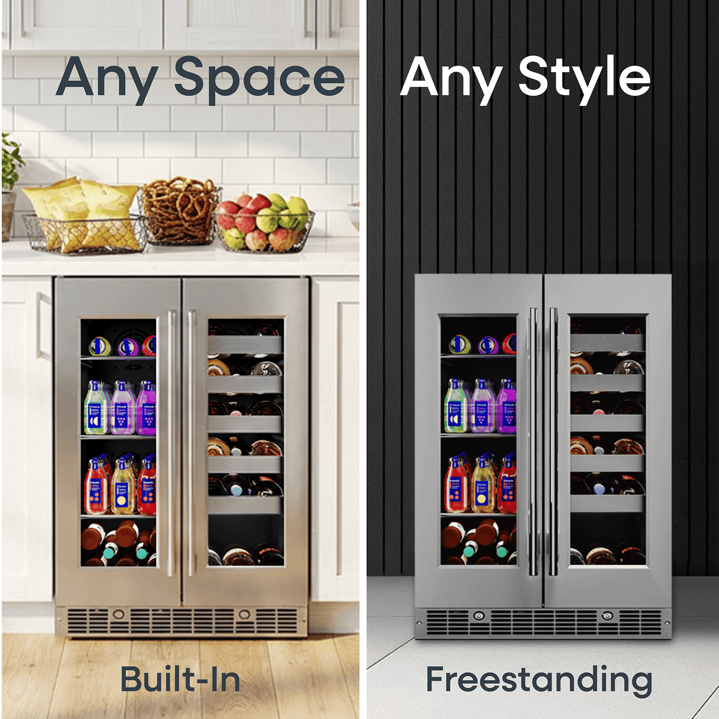 Element Appliance EFB24DES Cellara By Element 24 In., 27 Bottle And 45 Can Dual Zone French Door Wine And Beverage Cooler - Efb24Des