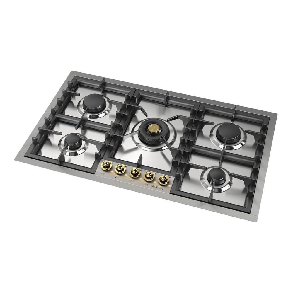 Ilve UHCPT95NSSGLP Ilve Uhcpt95Nssglp Nostalgie Ii 36 Inch Built-In Gas Cooktop With Total Black Brass Burners, In Stainless Steel (5 Sealed Burners, Liquid Propane, Brass)