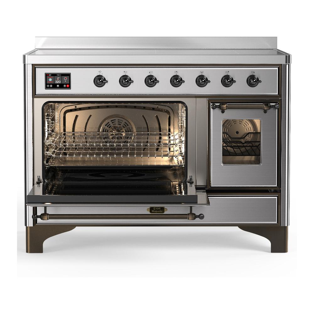 Ilve UMIB48NR3SSB Ilve Umib48Nr3Ssb Majestic Iii 48 Inch Induction Range With 6 Elements, 5.02 Cu. Ft. Total Oven Capacity (Triple Glass Door, Stainless Steel, Burnished)
