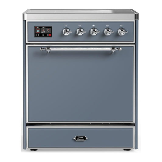 Ilve UMIB30QNR3BGC Ilve Umib30Qnr3Bgc Majestic Iii 30 Inch Induction Range With 4 Elements, 4 Cu. Ft. Oven Capacity (Solid Door, Blue Grey, Chrome)