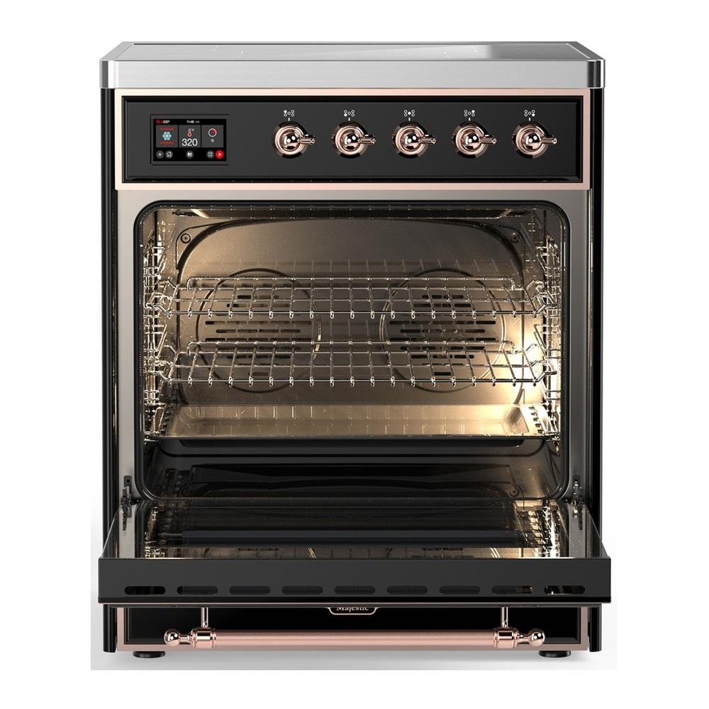 Ilve UMIB30QNR3BKP Ilve Umib30Qnr3Bkp Majestic Iii 30 Inch Induction Range With 4 Elements, 4 Cu. Ft. Oven Capacity (Solid Door, Glossy Black, Copper)