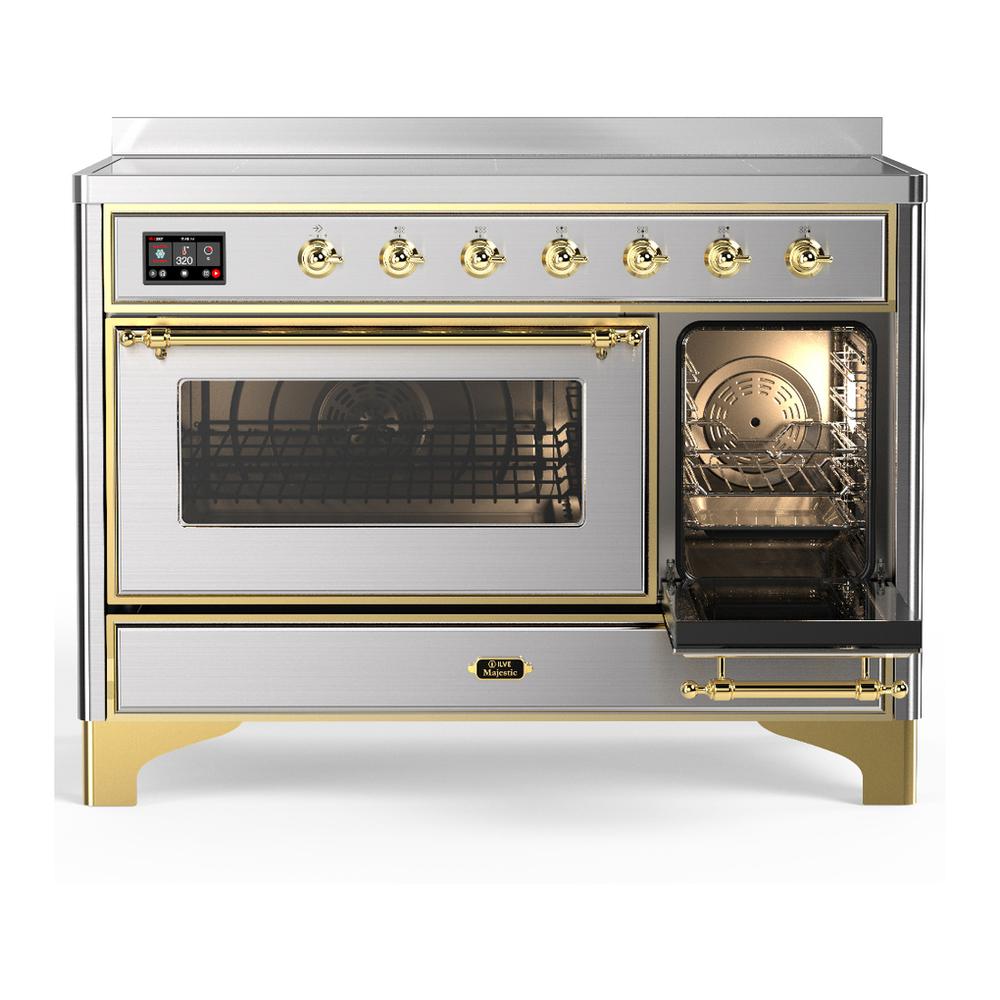 Ilve UMIB48NR3SSG Ilve Umib48Nr3Ssg Majestic Iii 48 Inch Induction Range With 6 Elements, 5.02 Cu. Ft. Total Oven Capacity (Triple Glass Door, Stainless Steel, Brass)