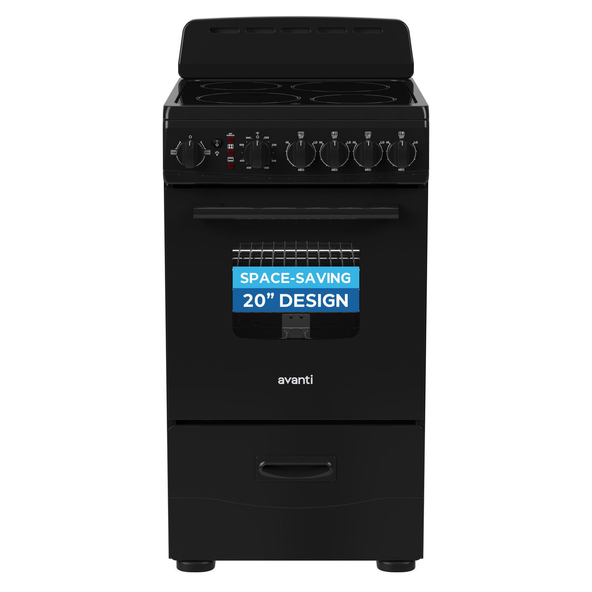 Avanti CERU200P1B Avanti 20-Inch Freestanding Electric Range With Ceramic Glass Cooktop, In Black (Ceru200P1B)