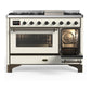 Ilve UM48FNR3AWBLP Ilve Um48Fnr3Awblp Majestic Iii 48 Inch Dual Fuel Range With 8 Burners And Griddle, Dual Function Burner Up To 25,000 Btu (Liquid Propane, Triple Glass Door, Antique White, Burnished)
