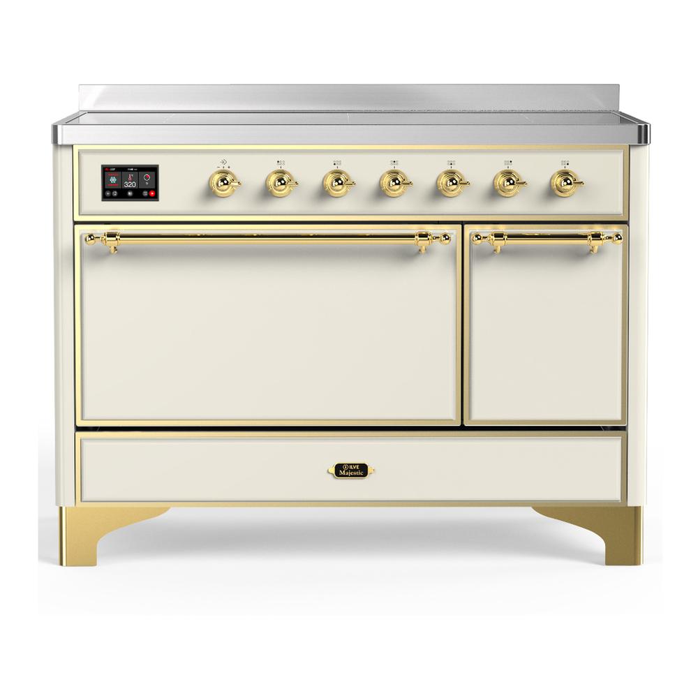 Ilve UMIB48QNR3AWG Ilve Umib48Qnr3Awg Majestic Iii 48 Inch Induction Range With 6 Elements, 5.02 Cu. Ft. Total Oven Capacity (Solid Door, Antique White, Brass)