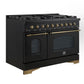 Forno FFSGS611348BLK Forno Antico 48-Inch Dual Fuel Range, Black With Antique Brass Finish, 8 Burners, 94,000 Btu, 5.5 Cu.Ft. Double Ovens & Griddle