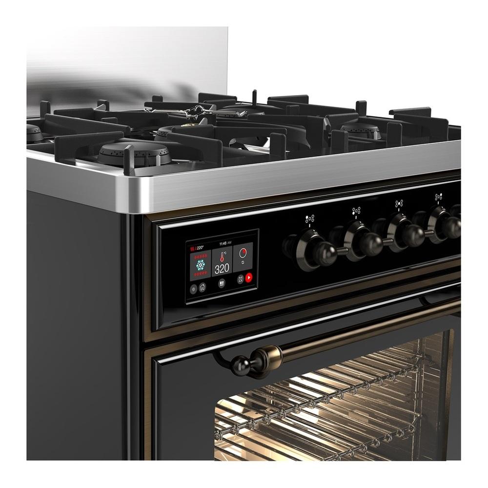 Ilve UM30NR3BKBLP Ilve Um30Nr3Bkblp Majestic Iii 30 Inch Dual Fuel Range With 5 Black Brass Burners, Dual Function Burner Up To 25,000 Btu (Liquid Propane, Triple Glass Door, Glossy Black, Burnished)
