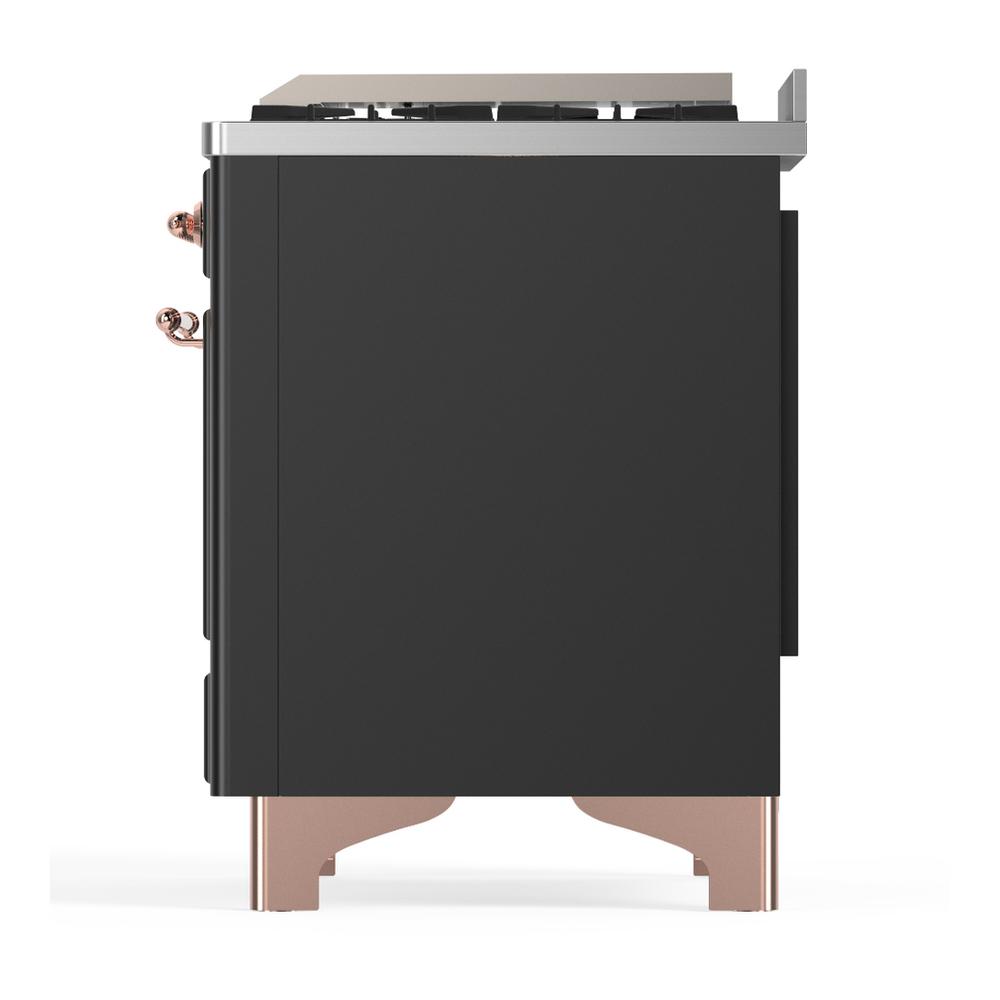 Ilve UM36FQNR3MGPLP Ilve Um36Fqnr3Mgplp Majestic Iii 36 Inch Dual Fuel Range With 6 Black Brass Burners And Griddle, Dual Function Burner Up To 25,000 Btu (Solid Door, Graphite Matte, Copper, Liquid Propane)