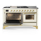 Ilve UM60FSNR3AWGLP Ilve Um60Fsnr3Awglp Majestic Iii 60 Inch Dual Fuel Range With 7 Burners, Griddle And French Top, Dual Function Burner With Up To 25,000 Btu (Liquid Propane, Triple Glass Door, Antique White, Brass)