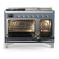 Ilve UM48FSQNR3BGC Ilve Um48Fsqnr3Bgc Majestic Iii 48 Inch Dual Fuel Range With 5 Black Brass Burners, Griddle And French Top, Dual Function Burner Up To 25,000 Btu (Natural Gas, Solid Door, Blue Grey, Chrome)