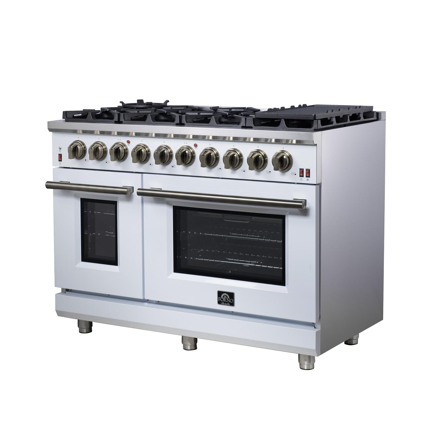 Forno FFSGS623948WHT Forno Massimo 48-Inch White Freestanding Gas Range, 8 Burners, True Convection Oven